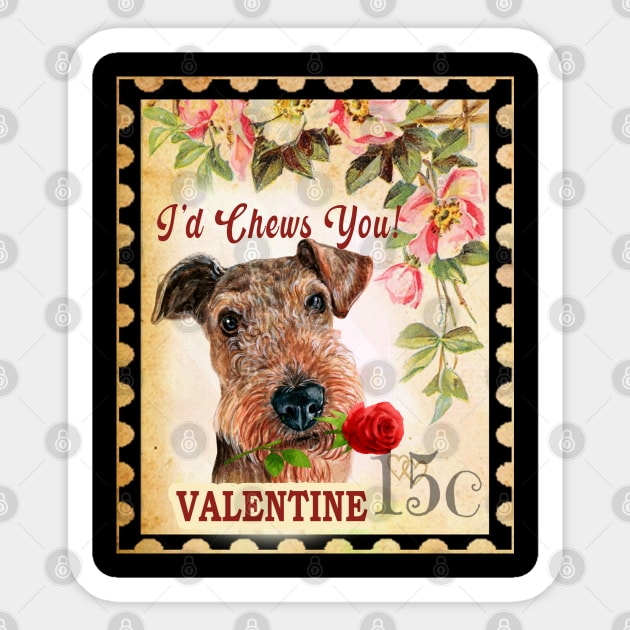 Airedale terrier Vintage Valentine Funny Dog With Rose Sticker by Sniffist Gang